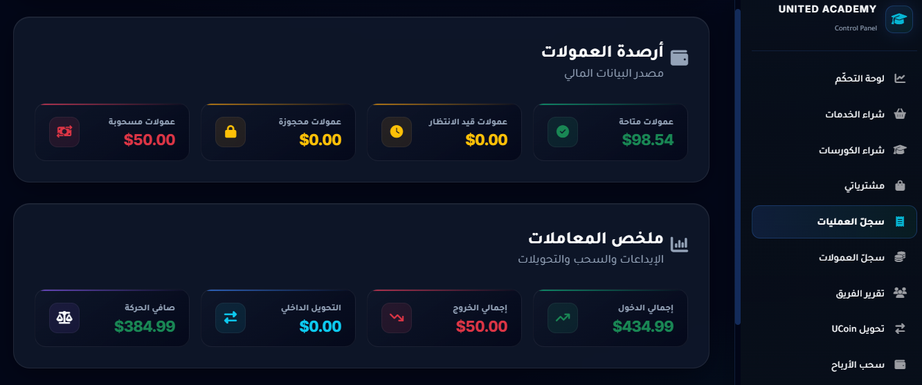 لوحة تحكم يونايتد أكاديمي 3